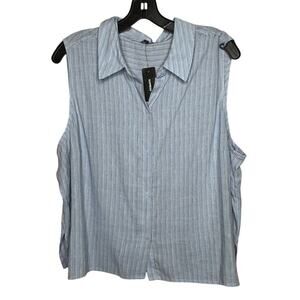 Express Blue & White Striped Linen Blend Sleeveless Button Up Top Size XL New